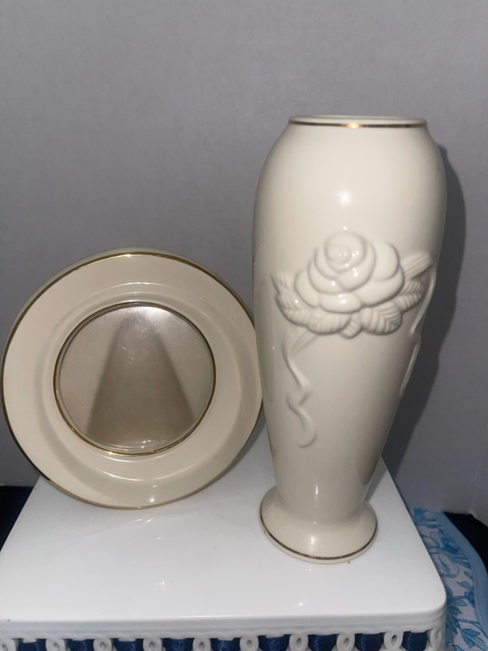 Vintage Lenox Round Ivory And Gold Picture Frame and Bud Vase 
Bridgerton